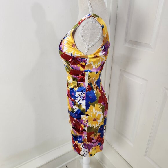 Bisou Bisou Dress Womens 4 Floral Layered Pleats Resortwear Party Wedding Guest - Picture 4 of 15